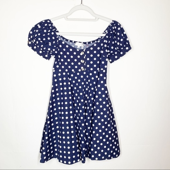 Dresses & Skirts - Caroline Constas DINA MINI DRESS polka dot Navy Blue White Size Small